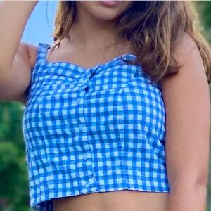 Brandy Melville Blue and White Sleeveless Crop Tank Top